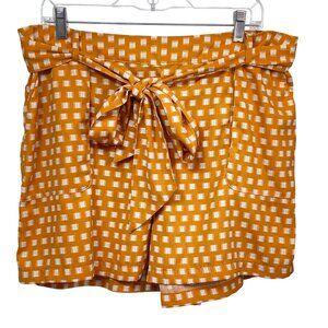 A New Day Womens Shorts Tie-Waist Checkered Polyester Orange XXL Casual Chic